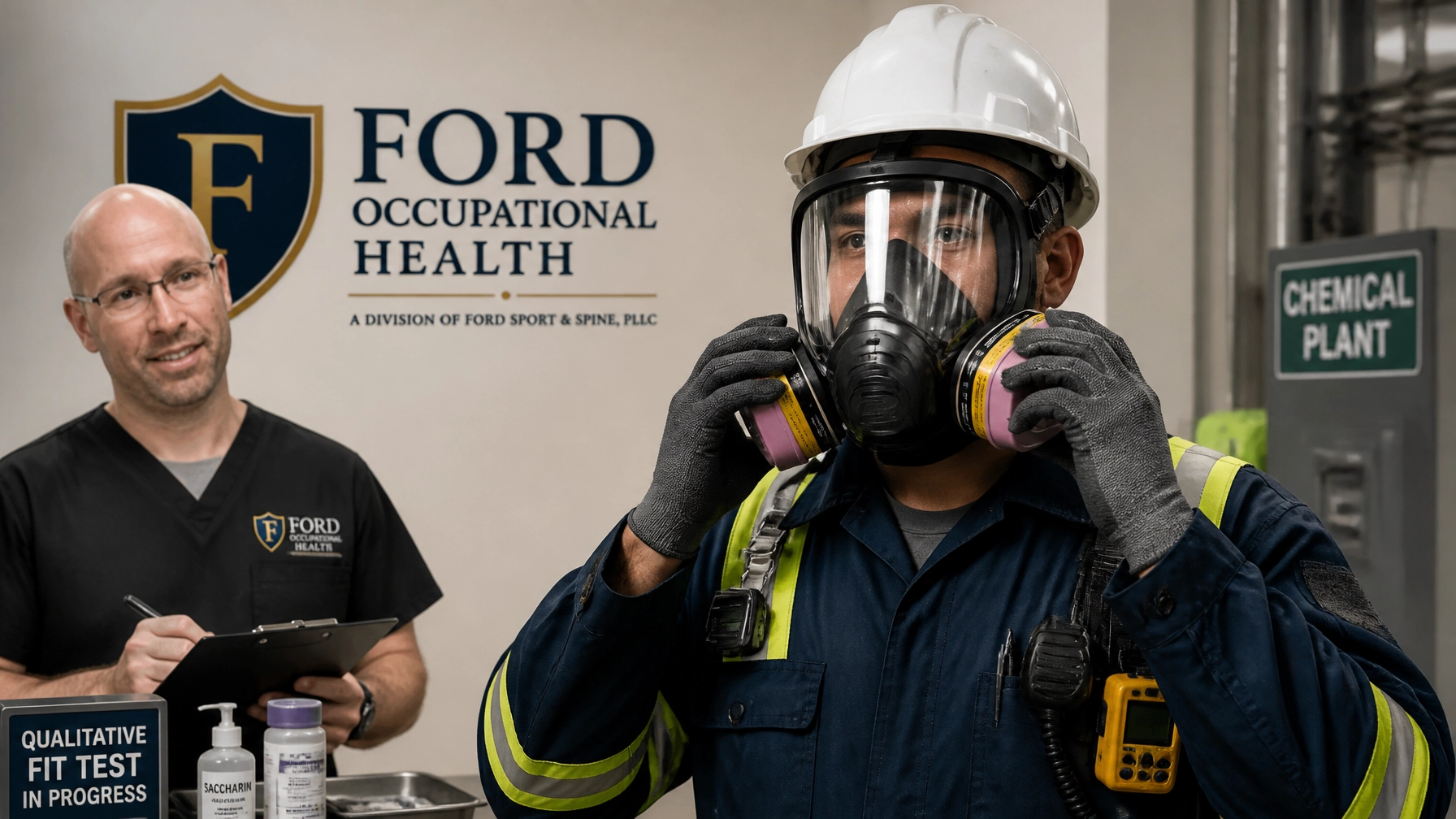Employee completing respirator fit testing