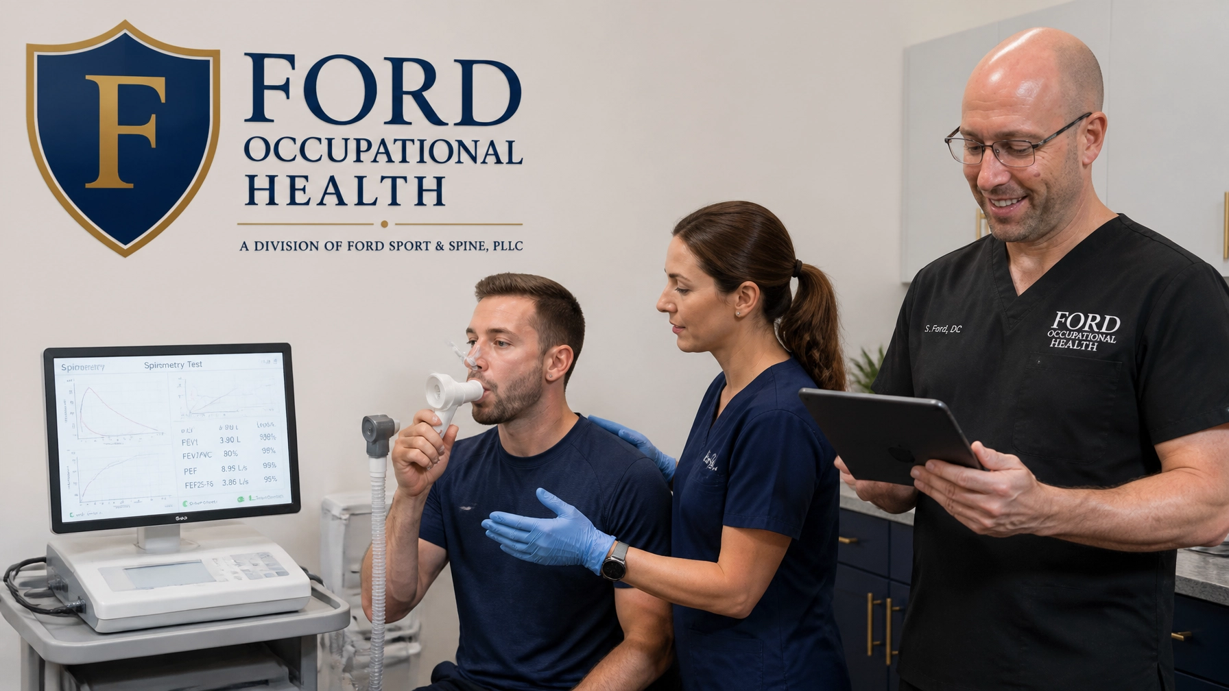 Employee completing occupational spirometry