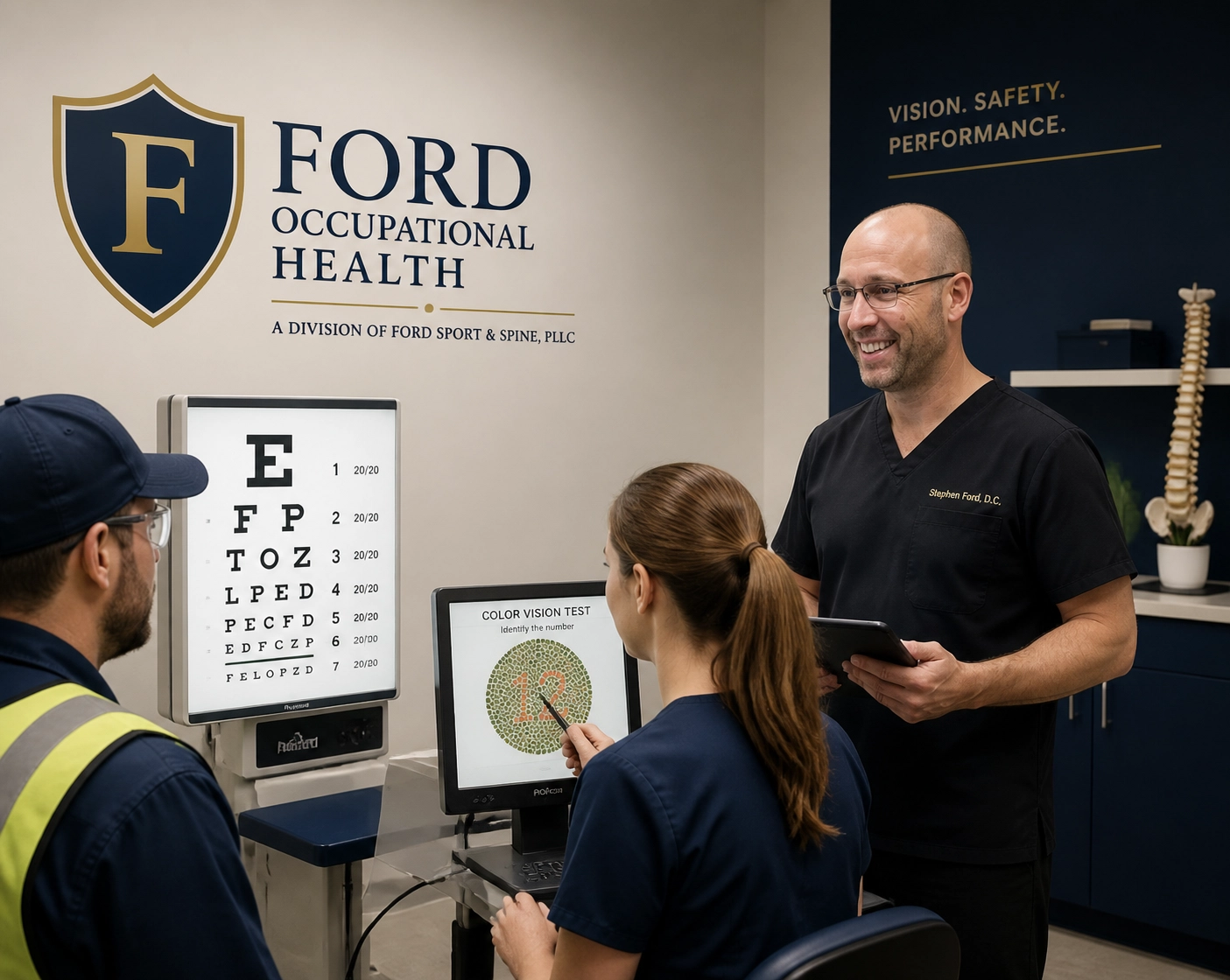 Employee completing occupational vision testing